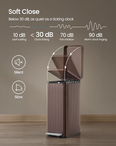 SONGMICS Trash Can, 13 Gallon (50 L) Slim, Stainless Steel, with Lid, Pedal - color: Brown, size: 13 Gallon (Slim)