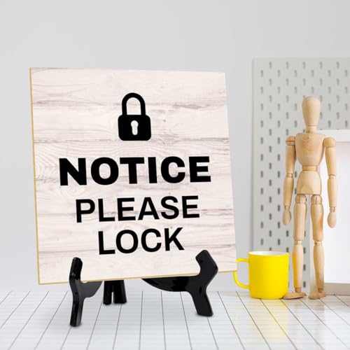 Notice Please Lock 5"x 5" Square Table Sign With Acrylic Easel | General Office Notices & Business Table Signs - color: Notice Please Lock