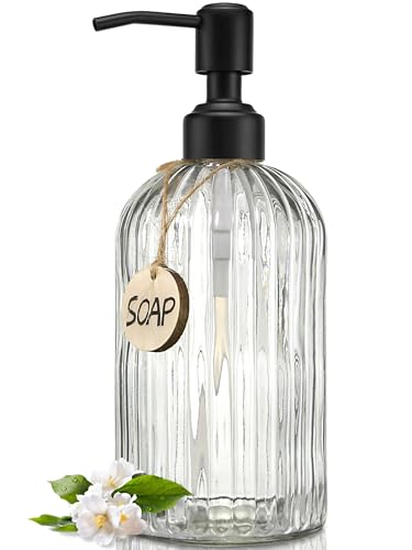 JASAI 18Oz Simple Glass Soap Dispenser with Black Rust Proof Pump. - color: Clear-black Pump, size: 1 Pack