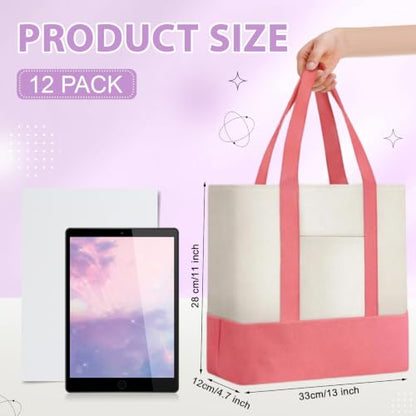 Sanwuta 12 Pcs Mini Canvas Tote Bags Bulk with Pocket Small Sublimation Blank Canvas Tote Reusable Grocery Bag for Women, DIY Craft (Macarons) - color: Macarons