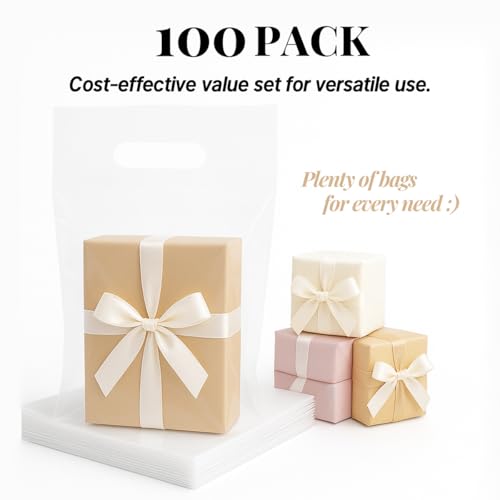 100PCS Clear Plastic Bags with Handles,9x12 Inch - color: 01-Clear, size: 9"x12"