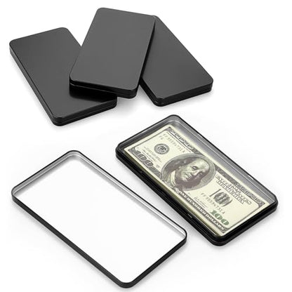 Hipiwe Metal Rectangular Cash Box with Lid - 4 Packs Currency Money Holder - color: Black
