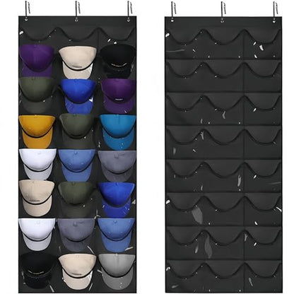 Baseball Cap Rack, Door-Mounted Cap Rack, Wall-Mounted Cap Rack, 24 Pockets, Polyester