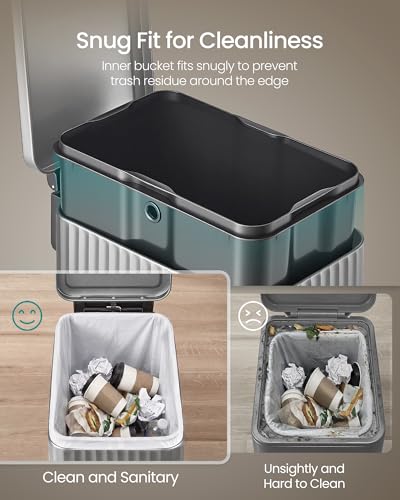 SONGMICS Trash Can, 13 Gallon (50 L) Slim, Stainless Steel, with Lid, Pedal - color: Metallic Silver, size: 13 Gallon (Slim)