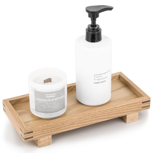 Bathroom Counter Tray Wooden Riser Display Kitchen Soap Holder, Brown - color: Brown, size: 9.4" x 4.7" x 1.7"
