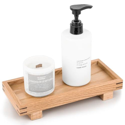 Bathroom Counter Tray Wooden Riser Display Kitchen Soap Holder, Brown - color: Brown, size: 9.4" x 4.7" x 1.7"