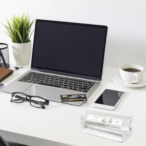 2 PCS Clear Acrylic Cash Box, Acrylic Money Storage Box Holder Organizer for Cash, Cash Organizer, Single Row Currency Cash Tray Storage Box Holder Organizer for Money, 7 x 3.7 x 1.3 Inch