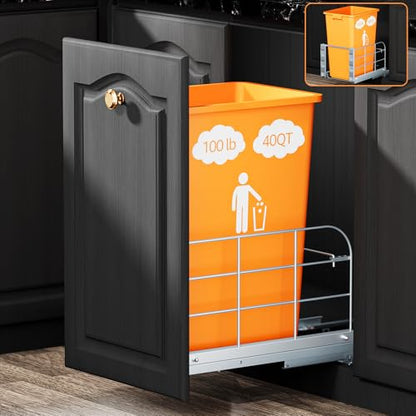 Pull Out Trash Can Under Cabinet for 40 Qt Bin, Soft Close Slides - size: A-Single