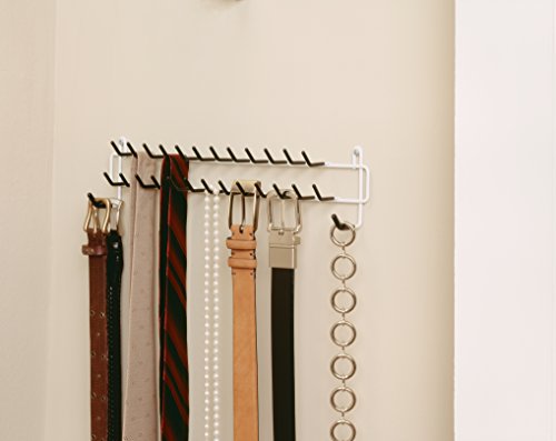 ClosetMaid 27-Hook Tie & Belt Rack, 2.38" D x 3.5" H x 15" W, White - size: 3.5