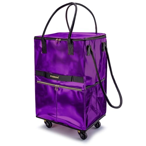PASMAN Reusable Foldable Rolling Grocery Bag on 5 Wheels,Large,Purple - color: Purple, size: Large