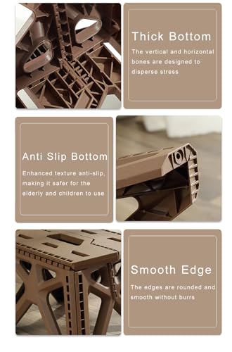 Folding Step Stool Holds 440 lbs - 9" Sturdy Foldable Step Stool with Non-Slip Base, Space Saving for Kitchen, Bathroom, Camping (Brown) - color: Brown