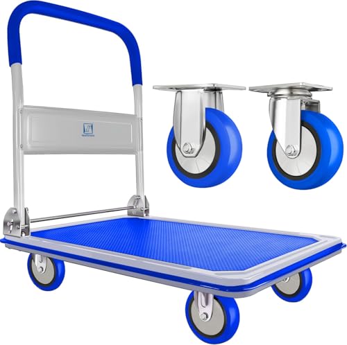 Wellmax Push Cart Dolly, Foldable Moving Platform Flat Cart, 660 lb, Blue - color: Blue, size: 660 Lbs