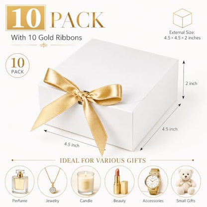 Xylitic Small Gift Boxes with Lids, White Gift Boxes with Ribbon, 10 Pack