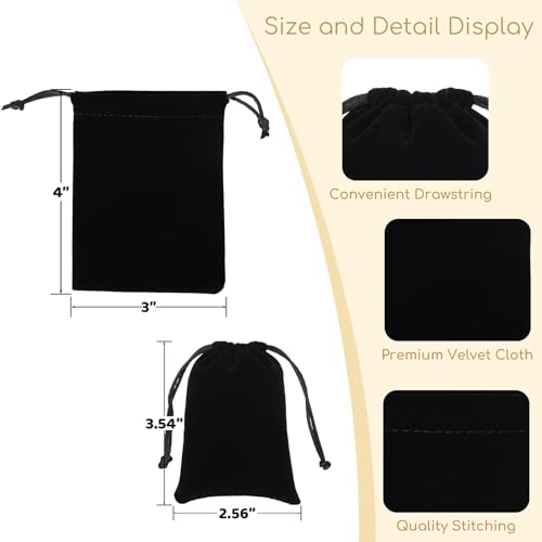 Tapleap 12Pcs Small Dice Bags, 3x4” Black Velvet Drawstring Jewelry Pouch - color: Black, size: 3x4in