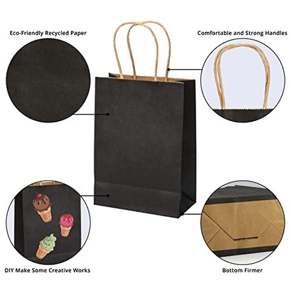 HavrePac 100 Pack Gift Bags with Handles 5.9x3.15x8.26 inch Black - color: Black