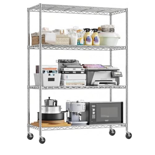 Storage Shelves - 4 Tier Metal Shelving Unit, 18"D×36"W×60"H, Chrome - color: Chrome, size: 18"D X 36"W x 60"H, 4 Tier
