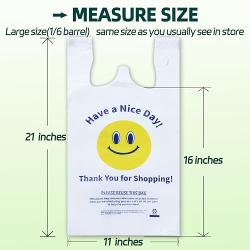 YovhVon 0.8Mil(20 Microns), 50 Count, Plastic Bags with Handles, T-Shirt bags, Thank You bags, Shopping Bag, Grocery Bag, |for Store, Carry, Pack|, White, 1/6 Barrel, Large 11"x6"x21", Heavy Duty