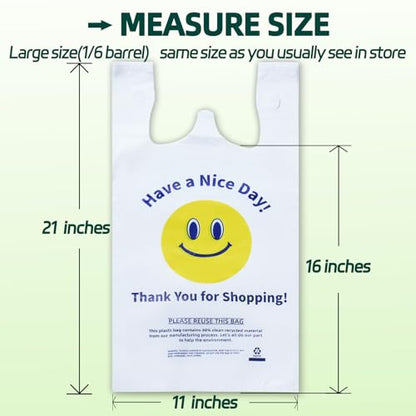 YovhVon 0.8Mil(20 Microns), 50 Count, Plastic Bags with Handles, T-Shirt bags, Thank You bags, Shopping Bag, Grocery Bag, |for Store, Carry, Pack|, White, 1/6 Barrel, Large 11"x6"x21", Heavy Duty
