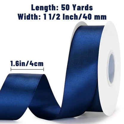 KINGLAKE Double Faced Navy Blue Satin Ribbon - 1-1/2 Inch x 50 Yards - color: Dark Blue