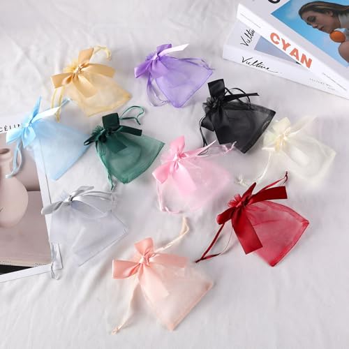 LXKBD 50Pcs Organza Gift Bags for Jewelry Bridal Shower Party Wedding Favor Wrapping,Sheer Drawstring Mesh Pouch Candy Bag Bulk with Bows (Gray, 4 * 6 inch) - color: Gray