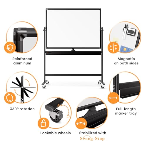 Kamelleo Rolling Whiteboard on Wheels 48" x 36", Double Sided White Board - color: Jet Black, size: 48x36