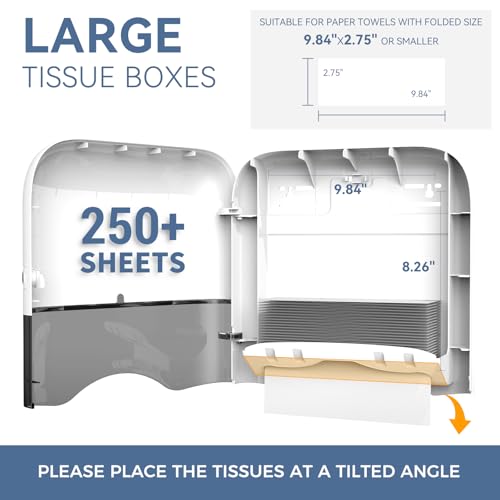 Commercial Paper Towel Dispenser Wall Mount Adhesive 250+ Multifold Trifold c-Fold Folded Hand Towel Dispenser for Bathroom 12" L x 3.8" W x 11.9" H - color: White