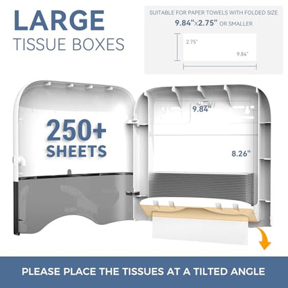 Commercial Paper Towel Dispenser Wall Mount Adhesive 250+ Multifold Trifold c-Fold Folded Hand Towel Dispenser for Bathroom 12" L x 3.8" W x 11.9" H - color: White