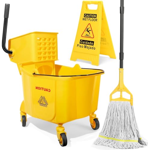 VOUBIEN 35 Qt Commercial Mop Bucket with Side-Press Wringer Combo on Wheels