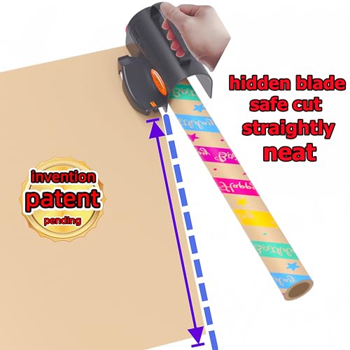 PERFYCUT Wrapping Paper Cutter with 3 Replaceable Blade Sets for Birthday Paper Gift Wrapping Paper Roll Cutter and Christmas Wrapping Paper Cutter Tool Tube Holder Slidding Slicing.