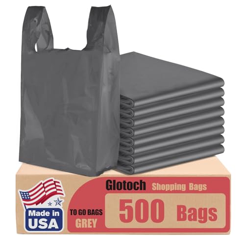 Glotoch 500 Count - Plastic Grocery Shopping T-shirt Bags Gray - color: Pure Grey
