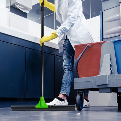 Rubber Floor Squeegee with 24” Heavy Duty Silicone Rubber Scraper Head and 60” Long Adjustable Handle, Shower Squeegees for Concrete Floor, on Multi-Surface Tile Glass Pool Garage Cleaning - size: 24"