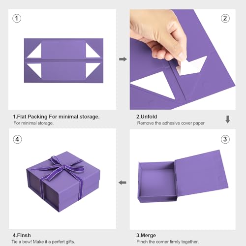 Purple Gift Boxes with Lids Pack of 1, 6x6x3 In Small Gift Box with Ribbon - color: Purple-1P