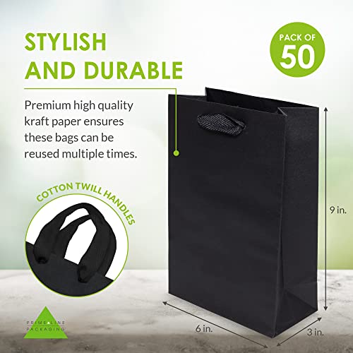 Prime Line Packaging Black Paper Gift Bags, 6x3x9 Retail Bags, 50 Pack - size: 1 Count (Pack of 50)