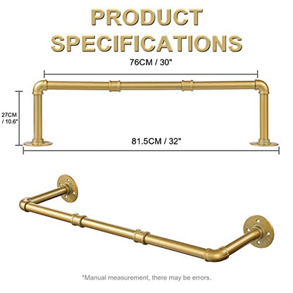 Industrial Pipe Gold Clothing Rack, 30 Inch Wall Mounted Golden Clothes Rack, Industrial Pipe Clothes Hanger Rack, Iron Golden Pipe Clothes Hanging Bar, Heavy Duty Metal Rod for Retail Display Laundry - color: Gold