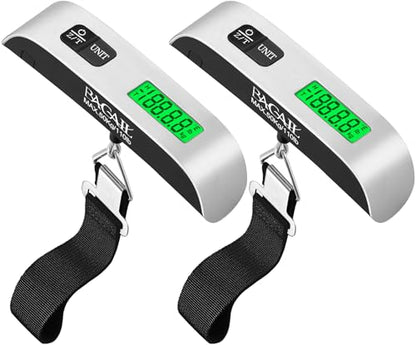 BAGAIL Digital Luggage Scale, 110lbs Hanging Baggage Scale with Backlit LCD Display, Portable Suitcase Weighing Scale, Travel Luggage Weight Scale with Hook, Strong Straps for Travelers - color: 2 * Ash Silver