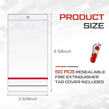 Faccito 50 Pcs Resealable Fire Extinguisher Tag Cover Waterproof Clear Fire Extinguisher Inspection Tag Covers Plastic Sleeve Annual Card Holder Label Bags