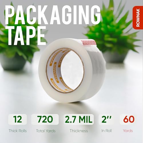 Clear Packing Tape 12 Rolls - Heavy Duty Packaging Tape 2.7mil Thick, 2.0 in. Wide x 60 Yards - Strong Adhesive, Silent, Reliable Package Tape for Home Office Shipping Moving Sealing - size: 12rolls/ 2.7mil/ 60yard