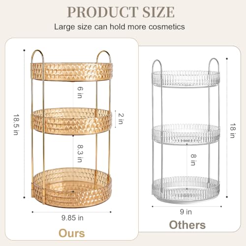 Large Capacity Rotating Makeup Organizer Perfume Stand Holder, 3 Tier Gold - color: Gold, size: 3 Tier (Standard)