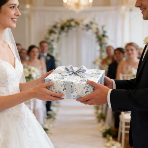 Cuitpan Reversible Floral Wrapping Paper Roll – Blue Hydrangea & White Rose, Light Blue on Back Side, Gift Wrap for Wedding, Bridal Shower, Anniversary, Mother's Day, Birthday, 17 Inches x 16.5 Feet - color: Floral-Blue