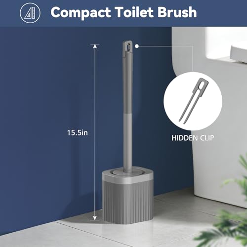 Toilet Bowl Brush and Holder, 3 Pack Compact Toilet Brush Set with Nylon Bristles Toilet Brush Hidden Scrubber Brushes for Bathroom Cleaning-Grey - color: Grey-3p