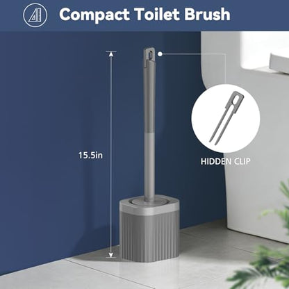 Toilet Bowl Brush and Holder, 3 Pack Compact Toilet Brush Set with Nylon Bristles Toilet Brush Hidden Scrubber Brushes for Bathroom Cleaning-Grey - color: Grey-3p