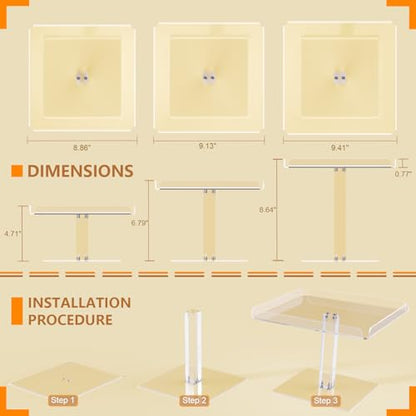 Bakzon 3 Piece Cupcake Stand, Acrylic Dessert Table Display Set, Clear Square Serving Trays for Birthday, Wedding, Baby Shower