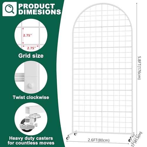 Aseem Metal Grid Wall Panels Display Stand Black Movable 2.6x5.8FT, 1PCS - color: White, size: 5.8 FT