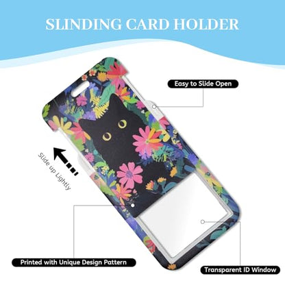 Hancynir Cat Lanyards for Id Badges, Badge Holder Retractable Reel Clip - color: Flower Cat Light Green