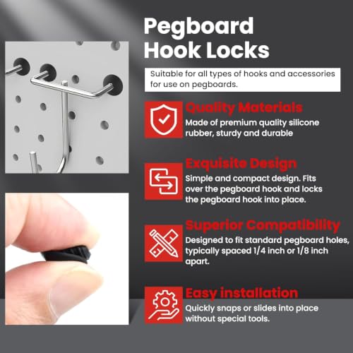 200Pcs Pegboard Hook Locks, Peg Board Locks Stoppers Fit for 1/4 Inch - color: 200PCS