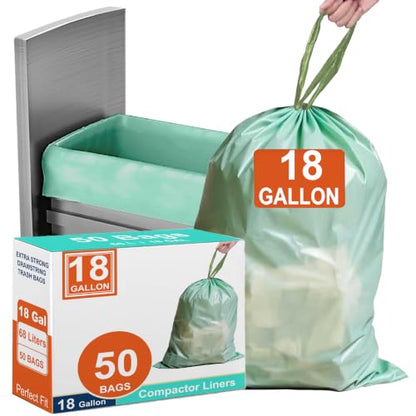 18 Gallon Drawstring Trash Bags, Heavy Duty Large Kitchen Garbage Bags, Leak Proof & Tear Resistant Tall Trash Can Liners Fit 13-18 Gallon Trash Can 50 Count - color: for Code Q Green