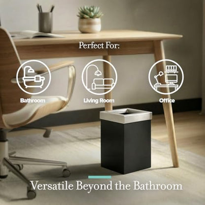 Gatco Small Bathroom Trash Can with Lid, Square 3 Gallon Stainless Steel Wastebasket, Under Sink, Matte Black and Satin Nickel, for Bathroom, Bedroom, Office (1915SN) - color: Matte Black / Satin Nickel
