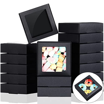 Zonon 30 Pcs Kraft Paper Boxes with Window 4.13 x 4.13 x 1.18 Inch (Black) - color: Black