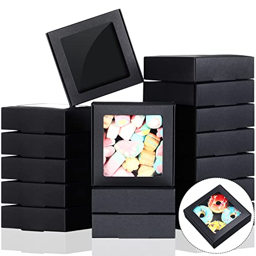 Zonon 30 Pcs Kraft Paper Boxes with Window 4.13 x 4.13 x 1.18 Inch (Black) - color: Black