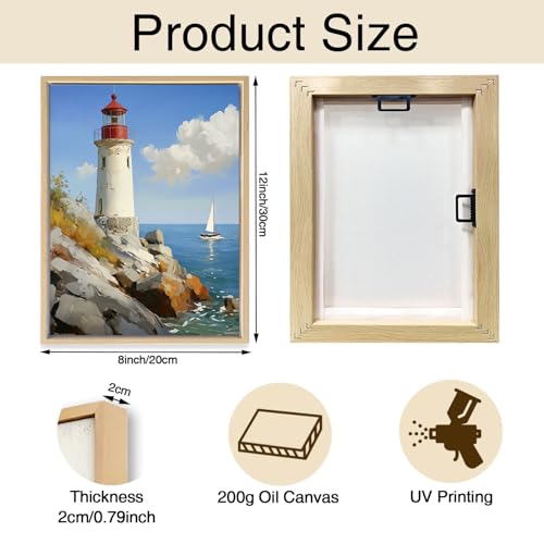 Lighthouse Coastal Ocean Wooden Box Sign Wall Art 8x12 Inch - color: Beach Lighthouse